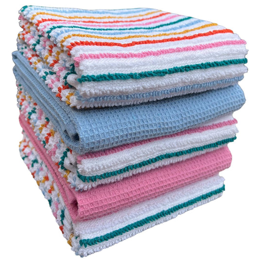 5 Pack Cotton Kitchen Tea Towels Striped Ribbed Waffle 45cm x 65cm