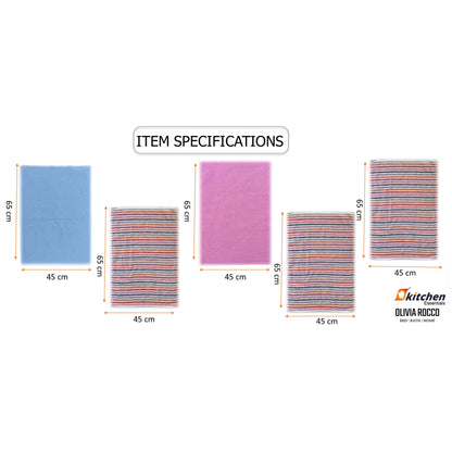 5 Pack Cotton Kitchen Tea Towels Striped Ribbed Waffle 45cm x 65cm