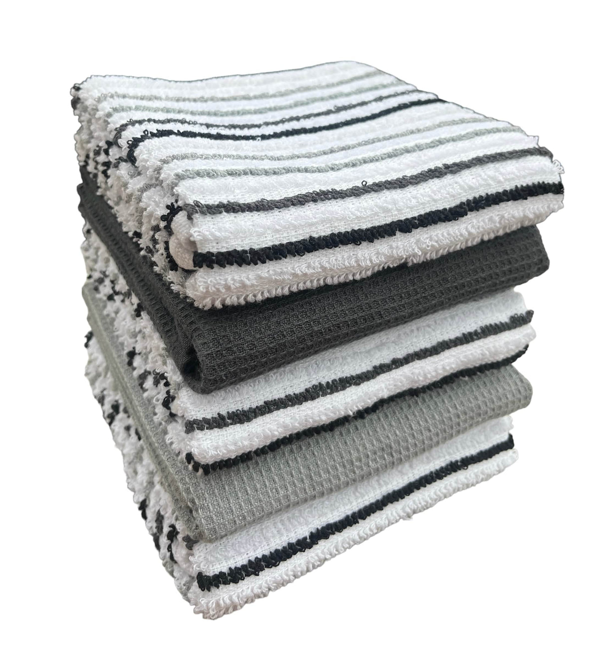 5 Pack Cotton Kitchen Tea Towels Striped Ribbed Waffle 45cm x 65cm