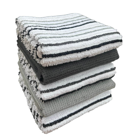 5 Pack Cotton Kitchen Tea Towels Striped Ribbed Waffle 45cm x 65cm