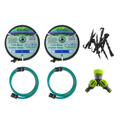 2 × 15m Soaker Hose Kit with Tap Splitter & Connection Hose