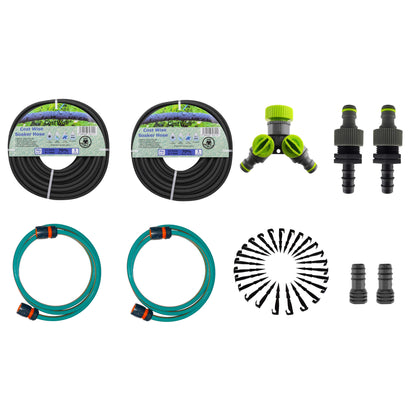 2 × 50m Soaker Hose Kit with Tap Splitter & Connection Hose
