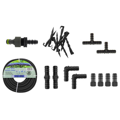 50m Soaker Hose Kit with 10 Fittings & Ground Stakes