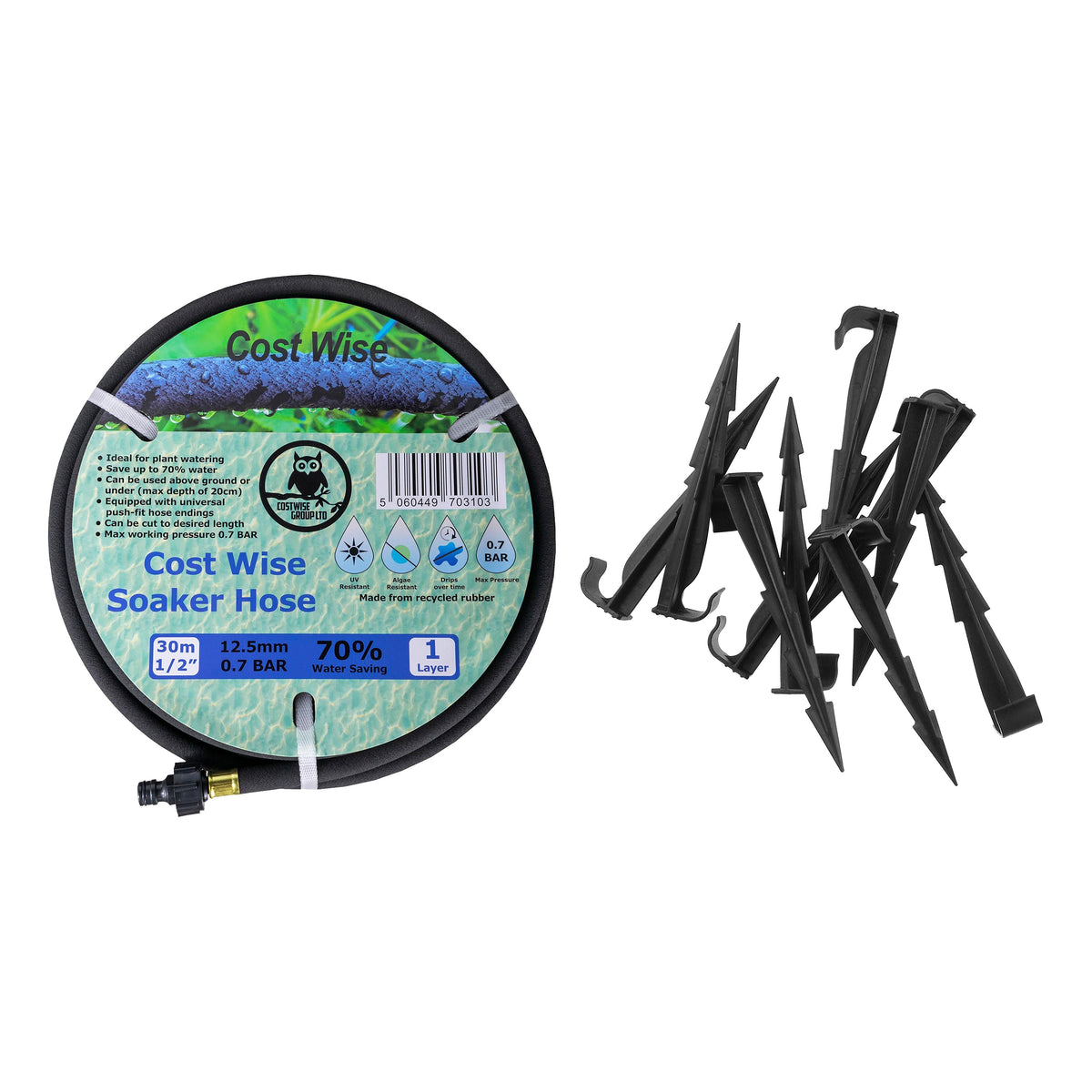 30m Soaker Hose with 10 Ground Stakes