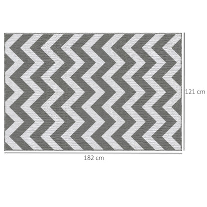 Grey & White Zig Zag Reversible Outdoor Rug, 1.2 x 1.8m