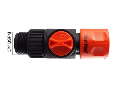 CostWise Hose Socket with Valve – ¾″ BSP Male Thread