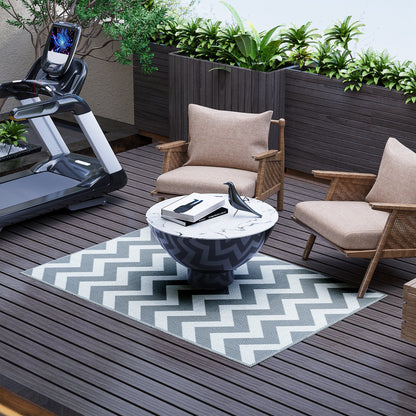 Grey & White Zig Zag Reversible Outdoor Rug, 1.2 x 1.8m