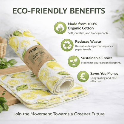 Reusable Kitchen Roll | 7 x 100% Organic Cotton Sheets & Cardboard Roll