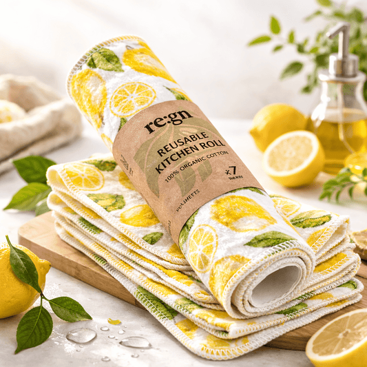 Reusable Kitchen Roll 7 Organic Cotton Sheets & Cardboard Roll