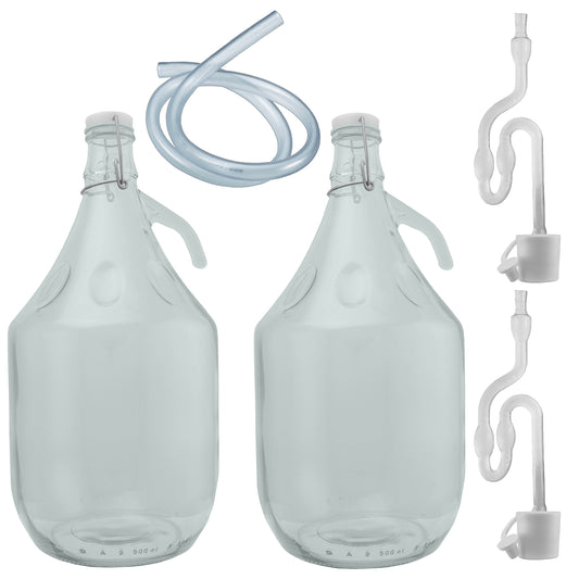 2 × 5L Glass Demijohns – Swing Tops & Airlocks & Syphon Tube