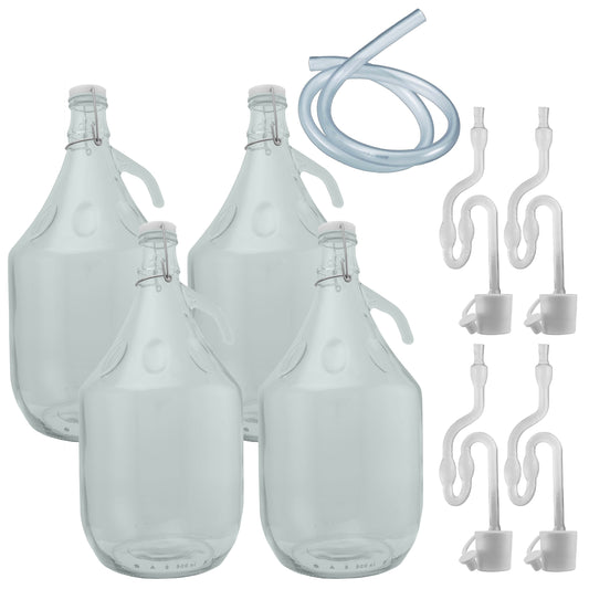 4 × 5L Glass Demijohns – Swing Tops & Airlocks & Syphon Tube