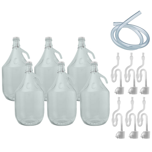 6 × 5L Glass Demijohns – Swing Tops & Airlocks & Syphon Tube