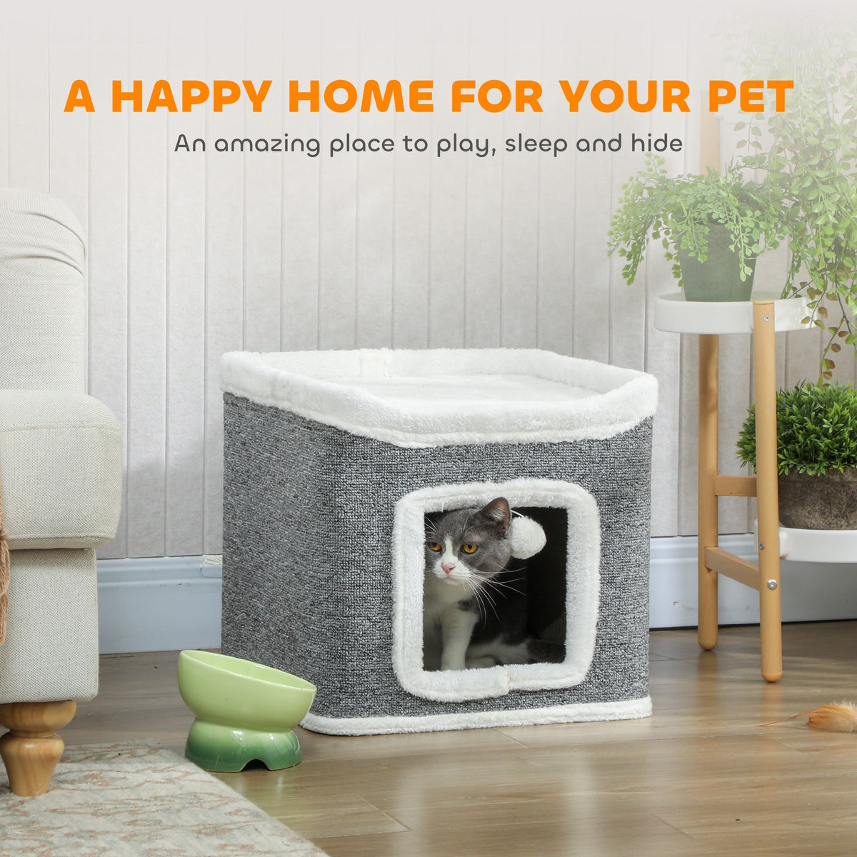 PawHut Cat House for Kittens, Grey