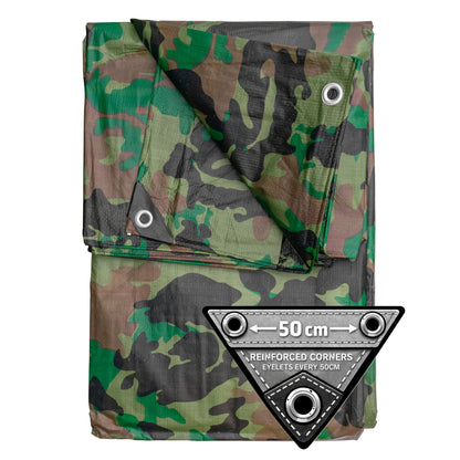 90gsm Camouflage Tarpaulin – 2.4m × 3m, Pack Options