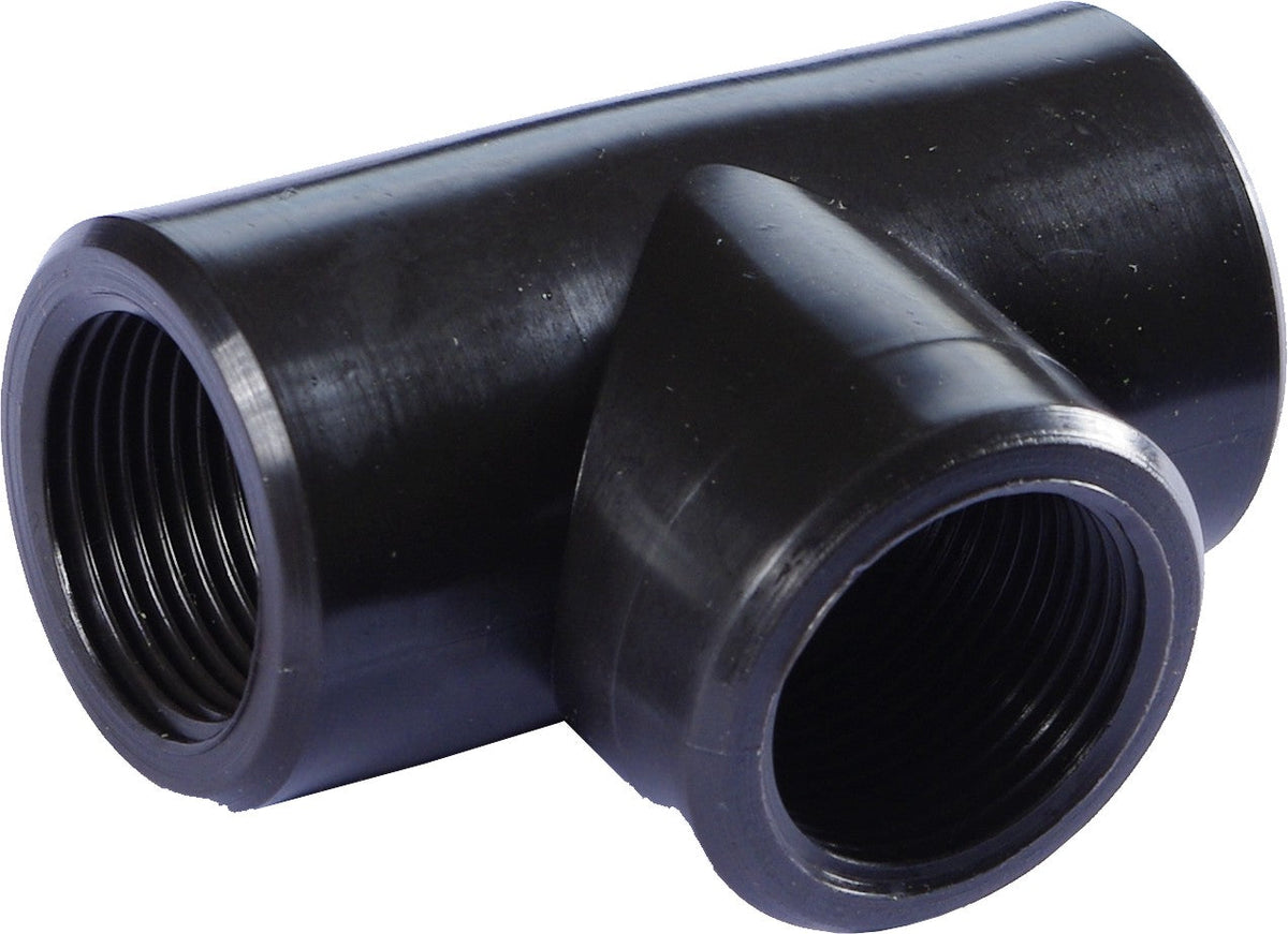 ¾″ BSP Female Tee Connector – Black Polypropylene