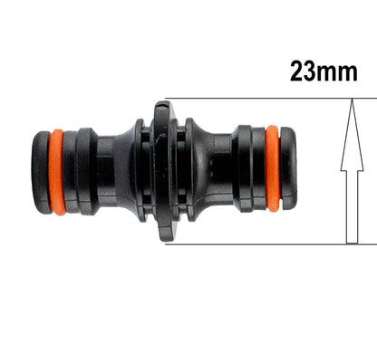 Black/Orange Double-Male Quick Hose Joiner – Slim Profile; supplied product design shown.