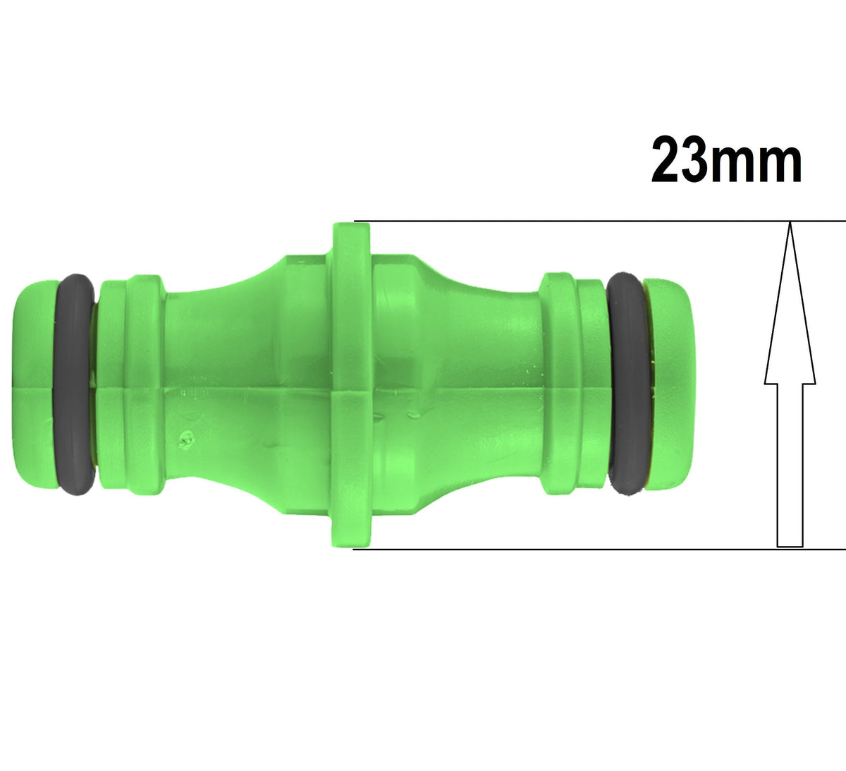 Green Double-Male Quick Hose Joiner – Slim Profile; supplied product design shown.