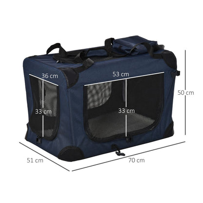 PawHut Pet Carrier for Small Dogs & Cats, 70x51x50cm - Dark Blue