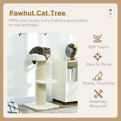 PawHut 2 Tier Cat Tree, Basket Cushion & Sisal Post - Cream White