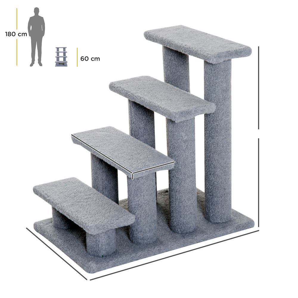 PawHut Pet Stairs 4 Steps Climbing Ladder 63x43x60cm Grey