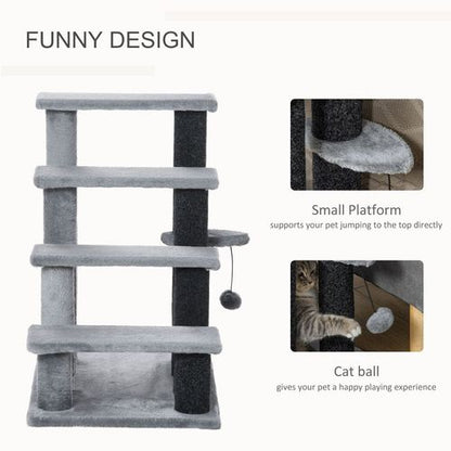 PawHut Pet Stairs with 3-step Stair, Scratching Posts, Platforms, Toy Ball