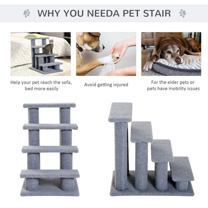 PawHut Pet Stairs 4 Steps Climbing Ladder 63x43x60cm Grey