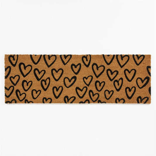 Heart Print Coir Doormat PVC Backed 40x120cm Natural