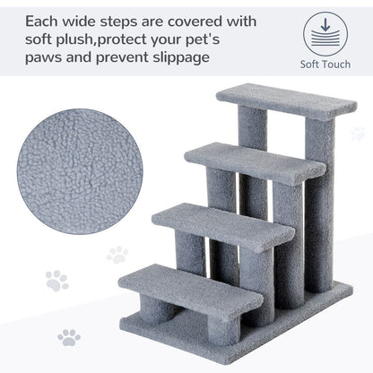 PawHut Pet Stairs 4 Steps Climbing Ladder 63x43x60cm Grey