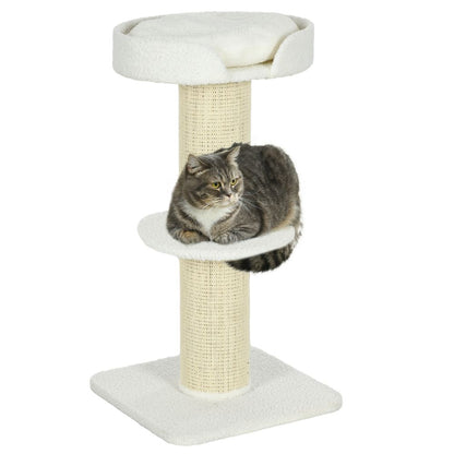 PawHut 2 Tier Cat Tree, Basket Cushion & Sisal Post - Cream White