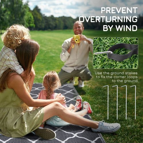 Reversible Outdoor Rug W/ Carry Bag for RV Camping Beach, 182 x 274 cm, Grey
