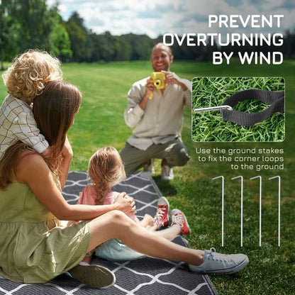 Reversible Outdoor Rug W/ Carry Bag for RV Camping Beach, 182 x 274 cm, Grey