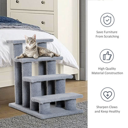 PawHut Pet Stairs 4 Steps Climbing Ladder 63x43x60cm Grey