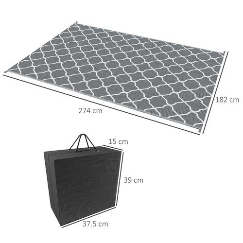 Reversible Outdoor Rug W/ Carry Bag for RV Camping Beach, 182 x 274 cm, Grey