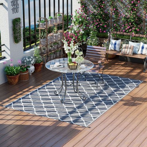 Reversible Outdoor Rug W/ Carry Bag for RV Camping Beach, 182 x 274 cm, Grey