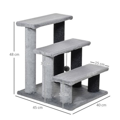 PawHut Pet Stairs with 3-step Stair, Scratching Posts, Platforms, Toy Ball