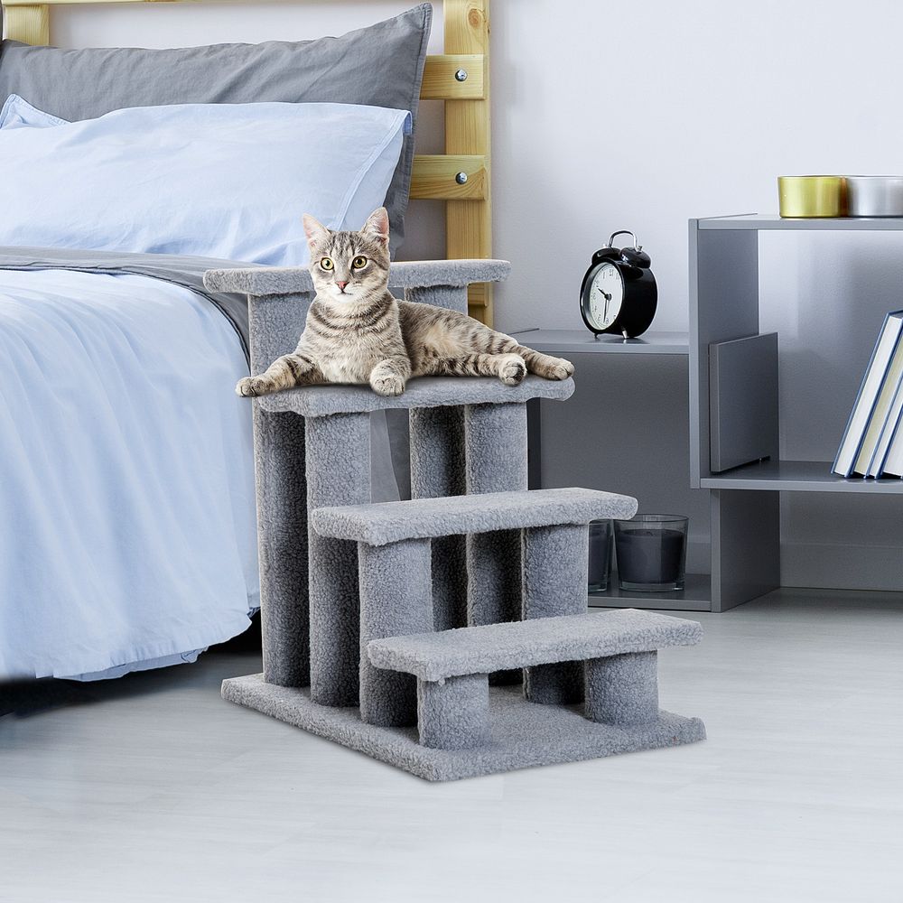 PawHut Pet Stairs 4 Steps Climbing Ladder 63x43x60cm Grey