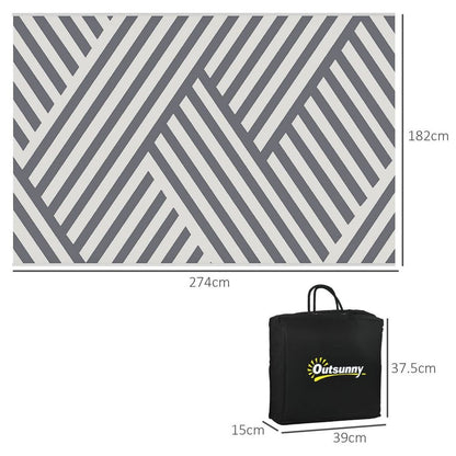Outsunny Reversible Waterproof Outdoor Rug with Carry Bag, 182 x 274cm, Grey