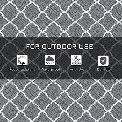 Reversible Outdoor Rug W/ Carry Bag for RV Camping Beach, 182 x 274 cm, Grey