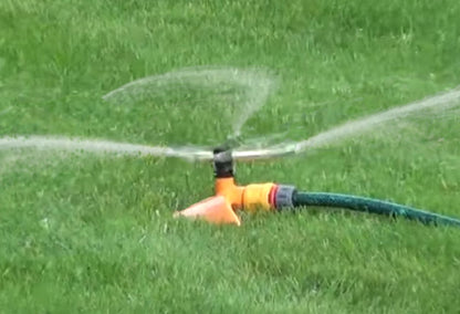 3-Arm Rotating Sprinkler – Brass Arms & Orange Leaf Base