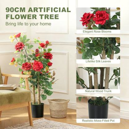 Artificial Rose Tree Set of 2, Red 90cm