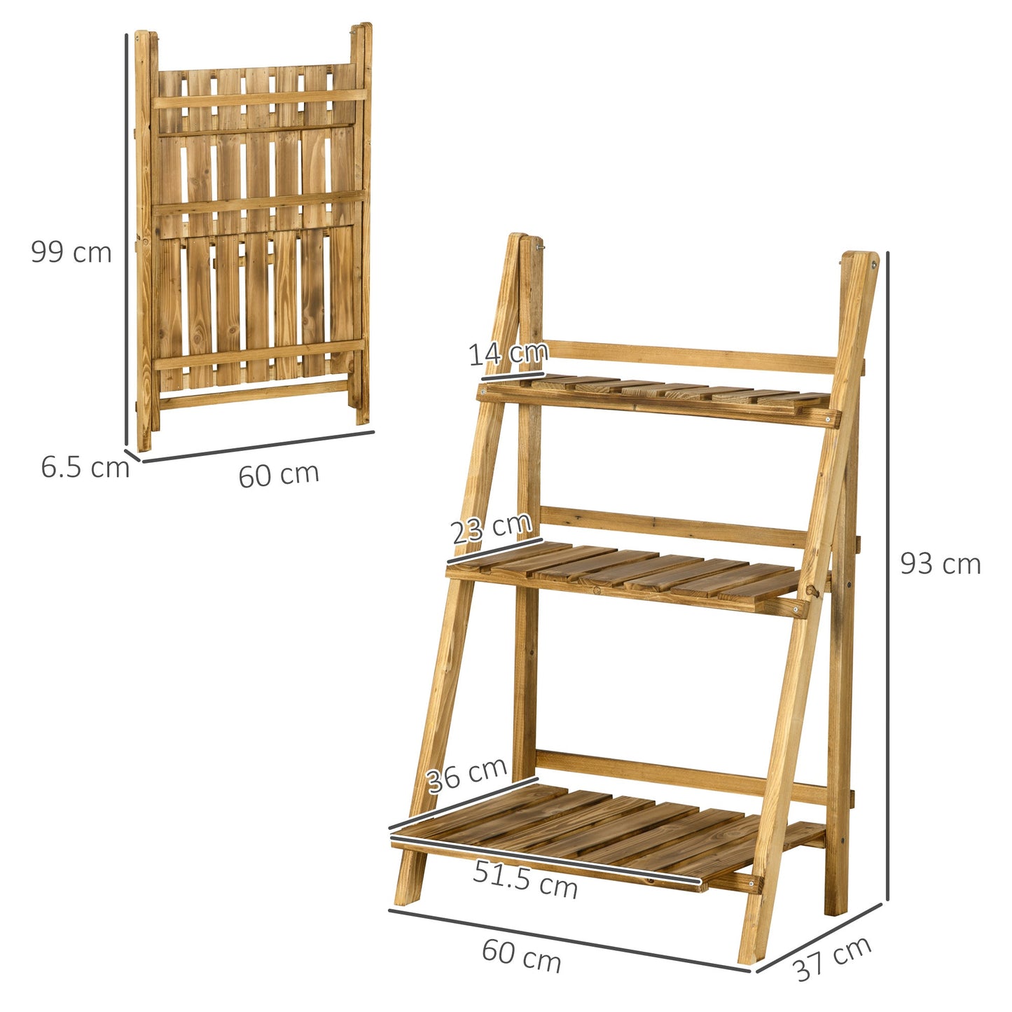 Wooden Folding Flower Pot Stand 3 Tier Garden Planter (60L x 37W x 93H cm)