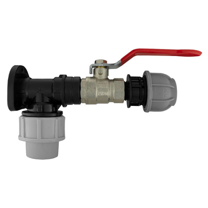 Black/grey 20mm MDPE wall-flange kit with lever valve & 20mm mdpe straight.