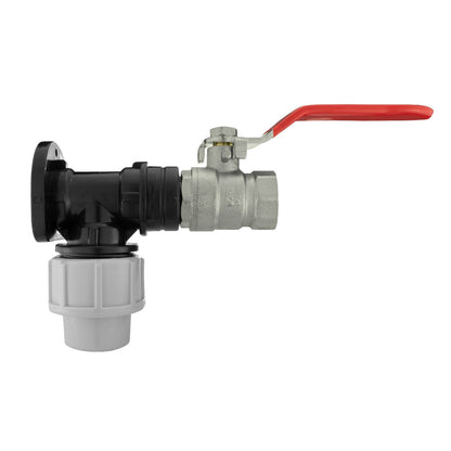 Black/grey 20mm MDPE wall-flange kit with brass lever valve.