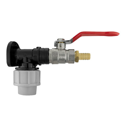 Black/grey 20mm MDPE wall-flange kit with lever valve & 13mm brass barb.