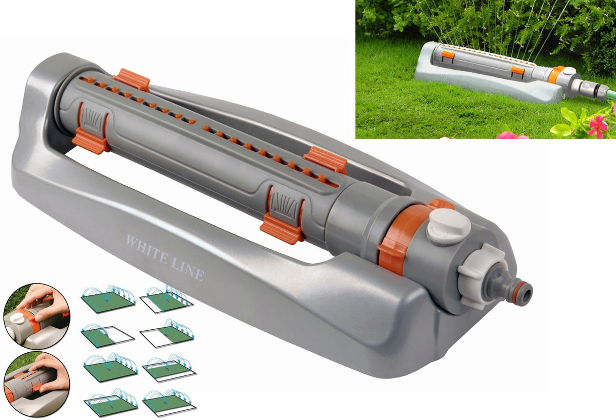 White Line Metal Oscillating Sprinkler – Adjustable Width & Range