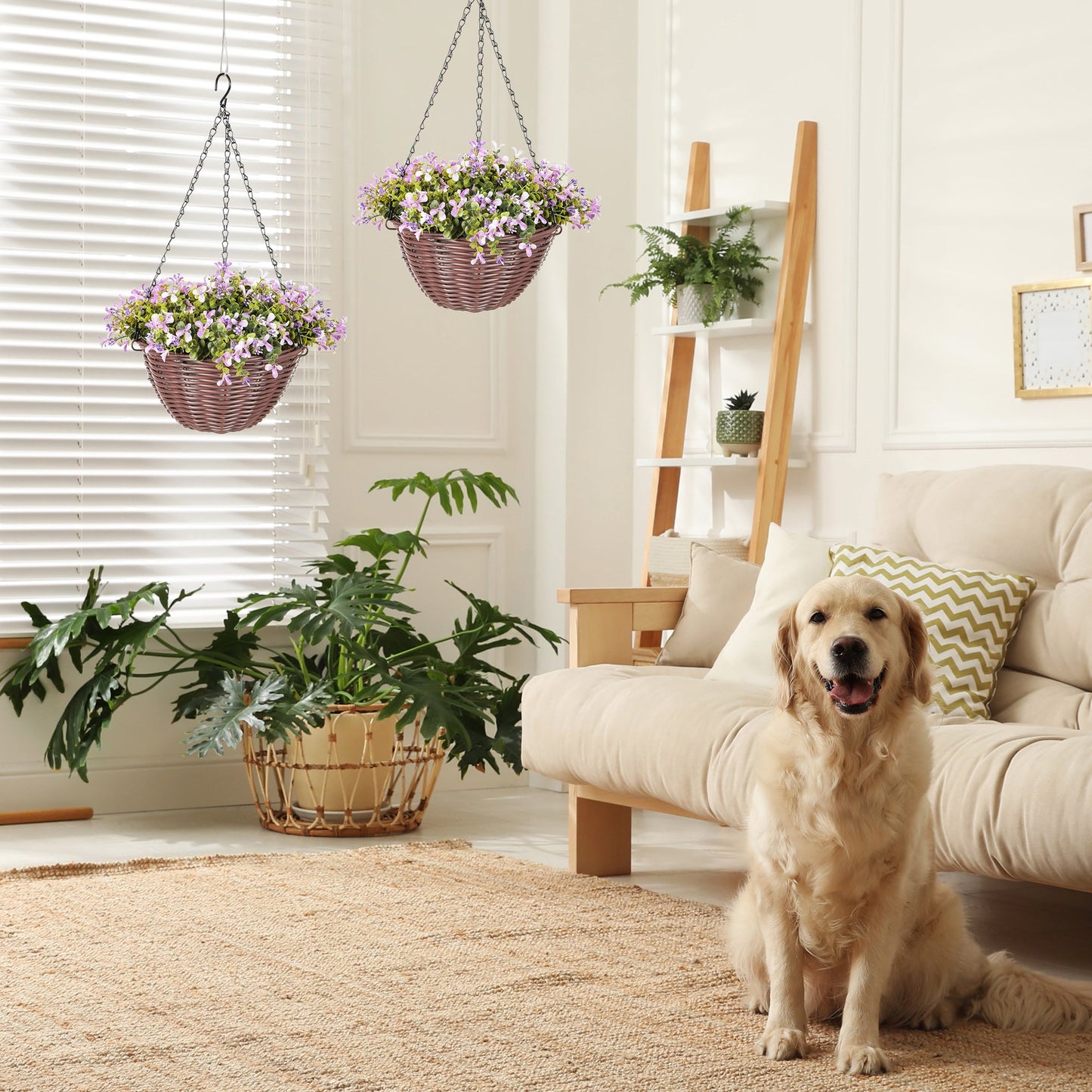 Artificial Flowers in Basket Set of 2 Purple