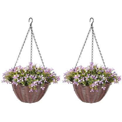 Artificial Flowers in Basket Set of 2 Purple