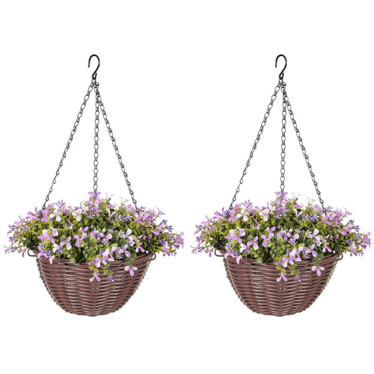 Artificial Flowers in Basket Set of 2 Purple