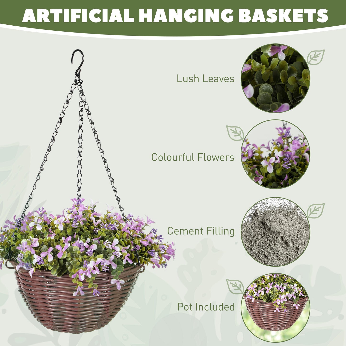 Artificial Flowers in Basket Set of 2 Purple