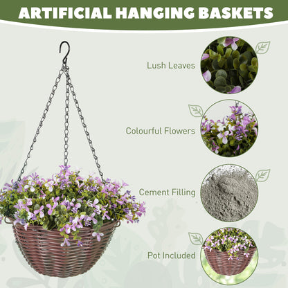 Artificial Flowers in Basket Set of 2 Purple